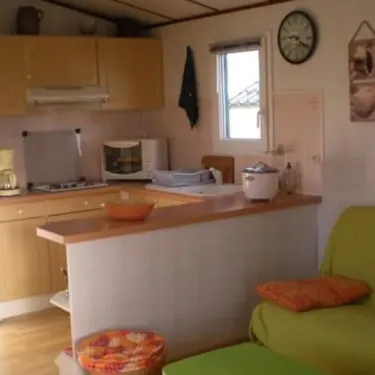 Mobil Home Confort 2 Chambres TCF - 5 Pers. - Domaine de L'Auzance : cuisine et salon