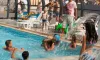 Camping Club Mahana : enfants et adultes jouent joyeusement autour d'une piscine avec un toboggan