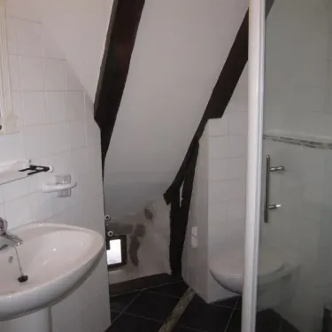 Salle de bain avec douche et lavabo dans la chambre twin Le Clos de Banes
