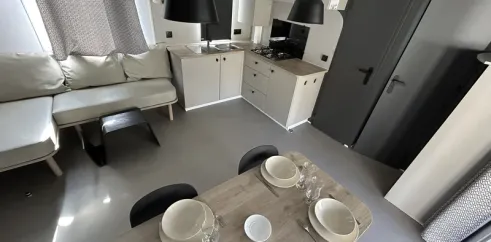 Mobil Home Prestige TV 3 Chambres - 6 Pers. - Le Tastesoule : cuisine et salle à manger