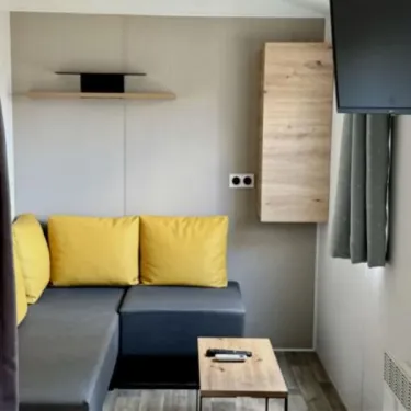 Salle de séjour avec canapé et télévision - Paradis Family des Issoux