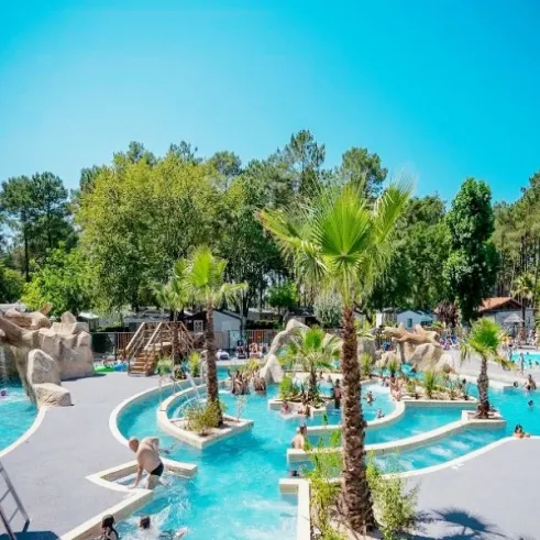 Camping Lou Pignada avec piscine et palmiers