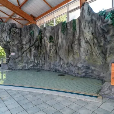 Photo camping Ty Nadan : piscine intérieure avec mur de roche artificielle