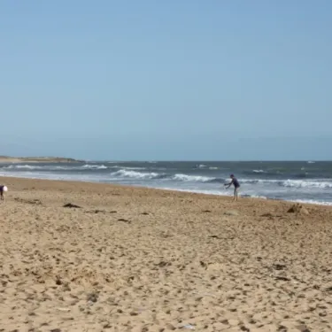 Camping Les Cyprès : plage sablonneuse avec vague et visiteur isolé