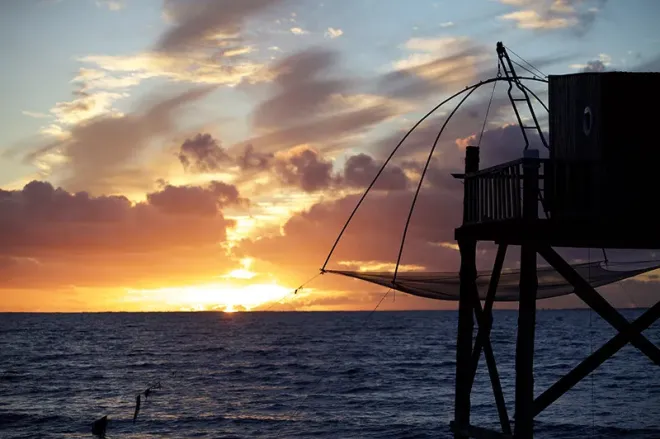 Zone de pêche et coucher de soleil, Vendée