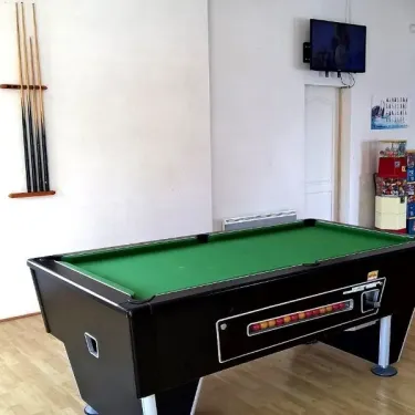 Camping Du Domaine de L'Auzance salle de billard avec écran et quilles